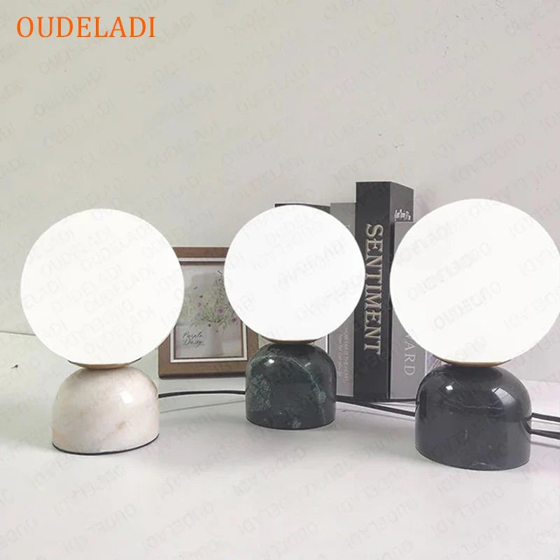 Modern Marble LED Desk Lamp with Glass Orb