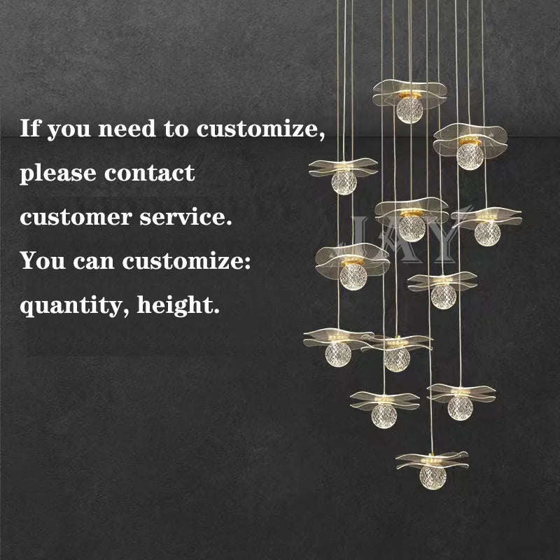 Custom LED Crystal Lotus Leaf Pendant Light