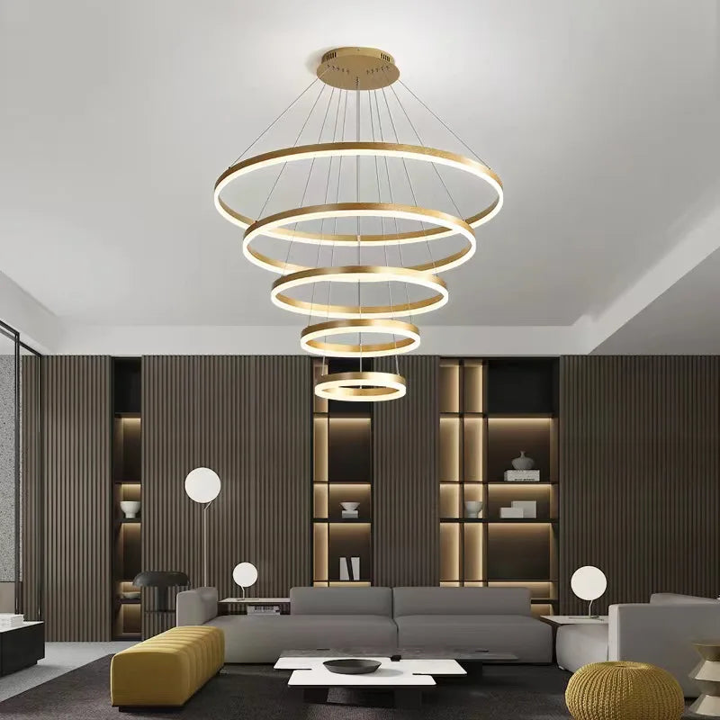 Modern LED Ring Pendant Light - Circular Ceiling Chandelier for Living Room, Dining Room, Staircase, and Home Lighting