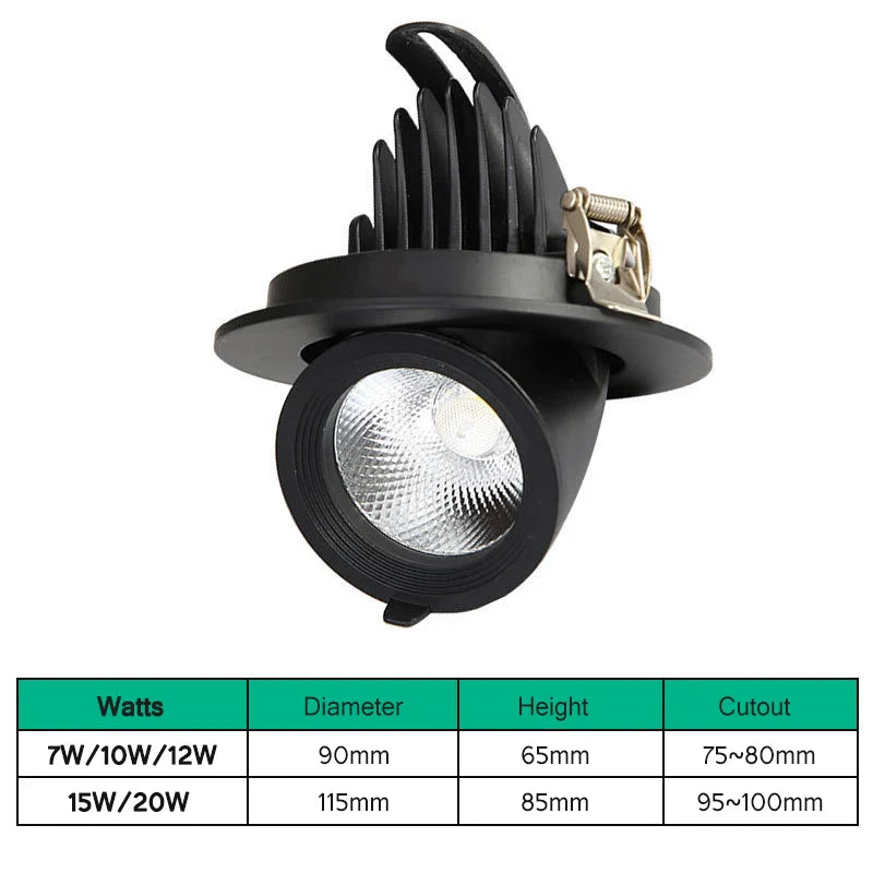Adjustable 360° Rotation Dimmable LED Recessed Spotlight for Dining & Living Room