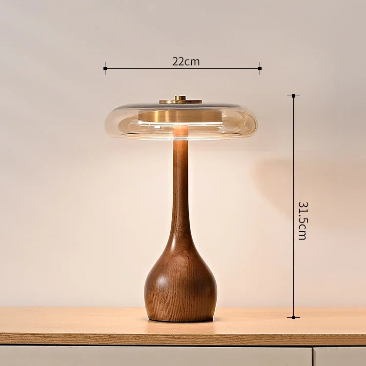 Retro Wooden and Glass Desk Lamp for Elegant Interiors