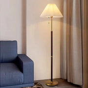 Elegant Vintage Wooden Floor Lamp with Pleated Fabric