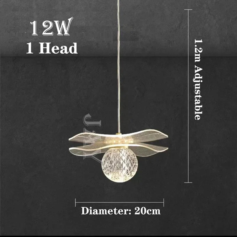 Custom LED Crystal Lotus Leaf Pendant Light