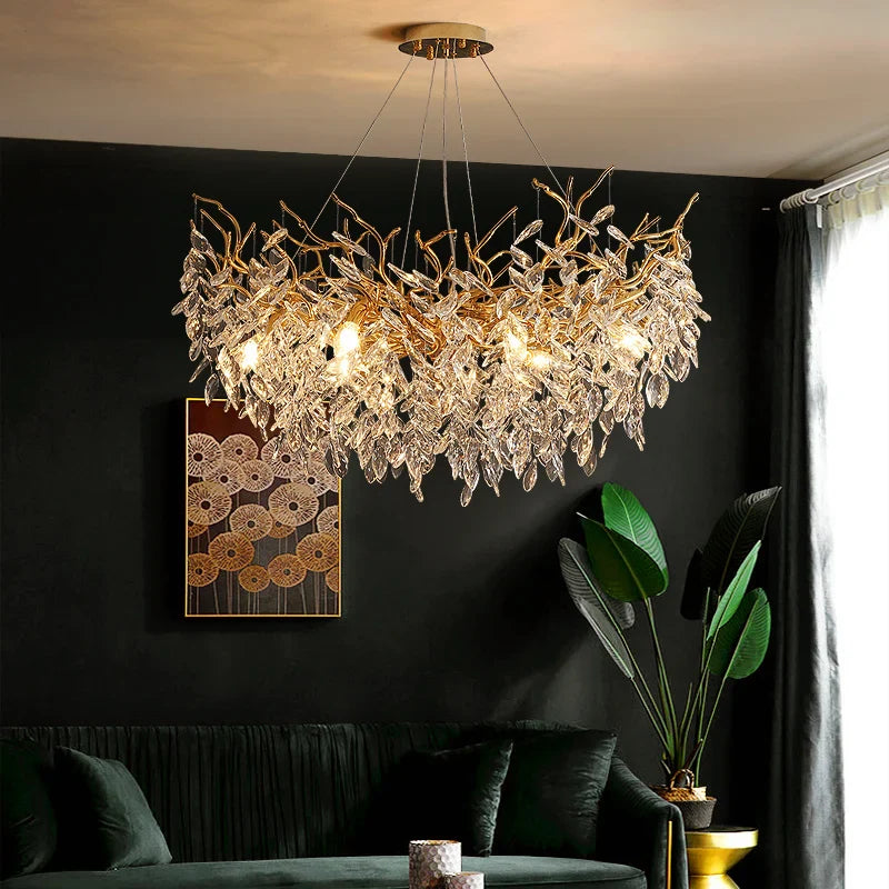 Modern Clear Crystal Chandelier with Adjustable Metal Lighting