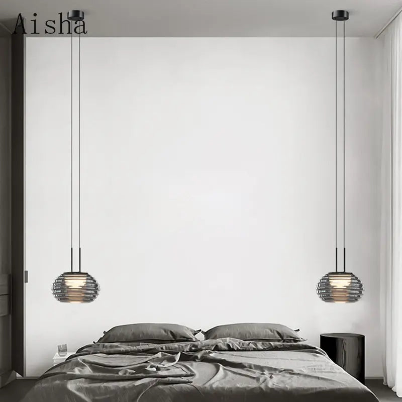 Modern Glass LED Hanging Nightstand Lamp