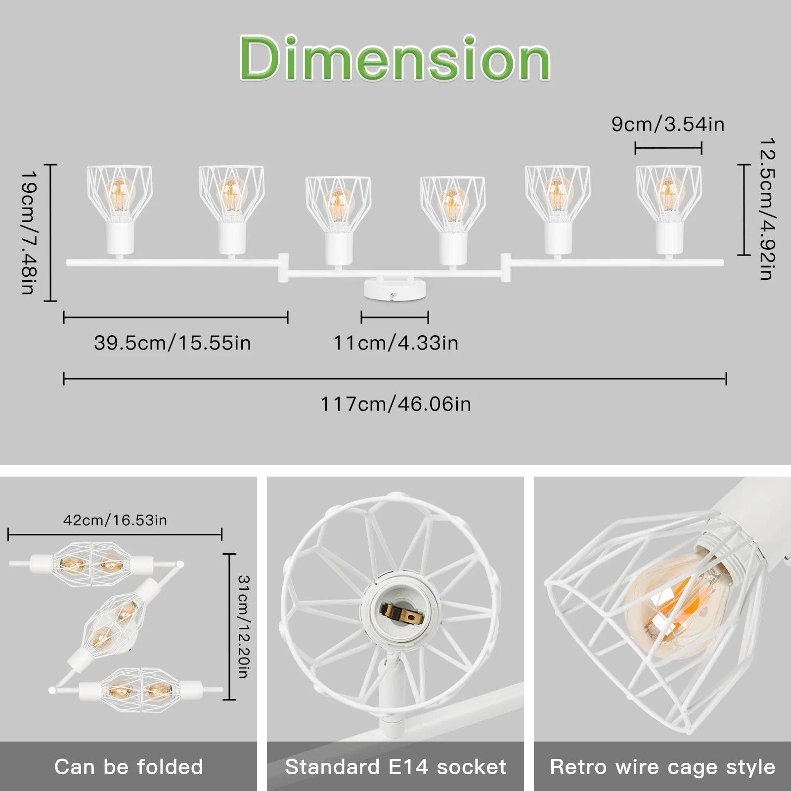 Rotatable 6-Way LED Ceiling Light - Black/White Metal Cage E14