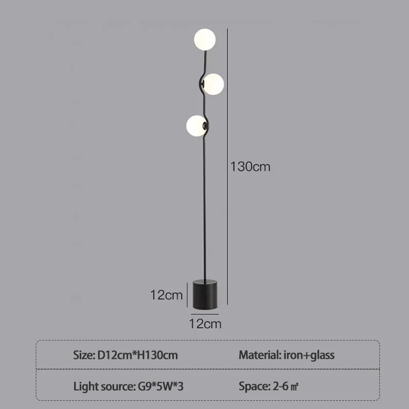 Modern Nordic Design Three-Head White Glass Floor Lamp