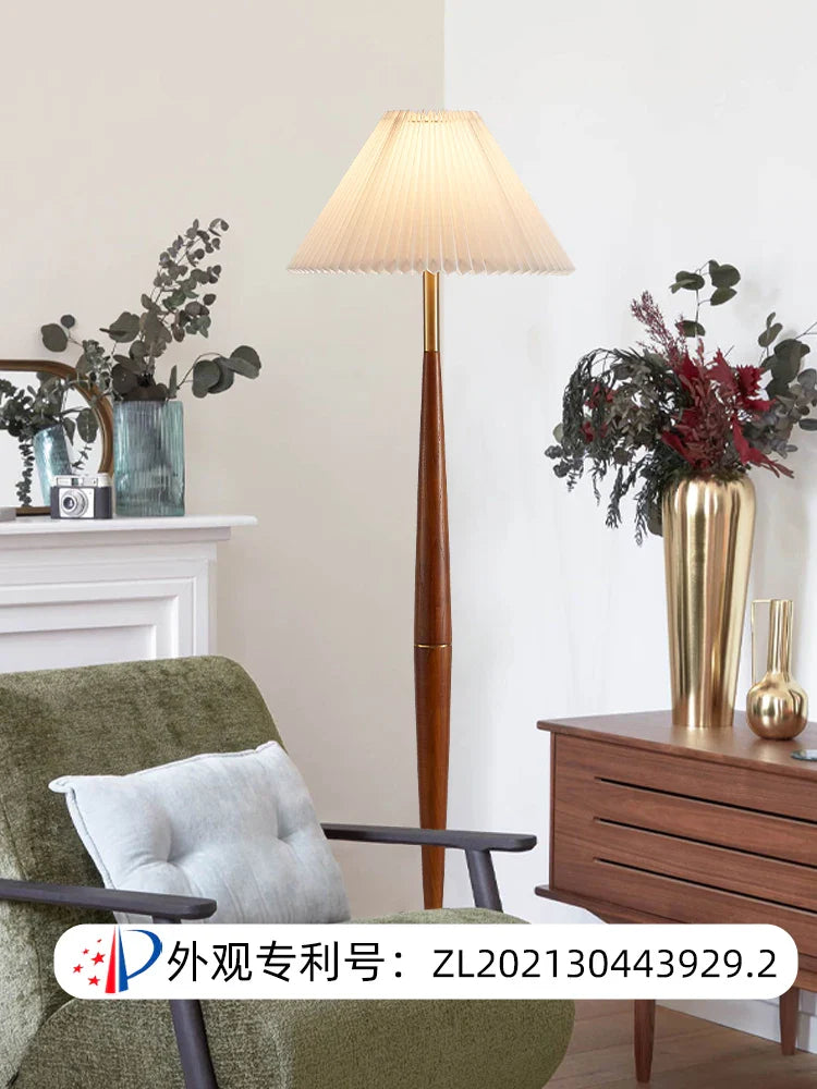 Modern Walnut Wood Floor Lamp with Decorative Fabric