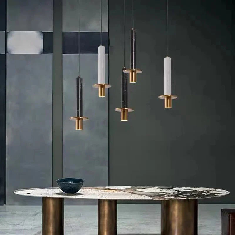 Marble Pendant Light with Metal LED Shade