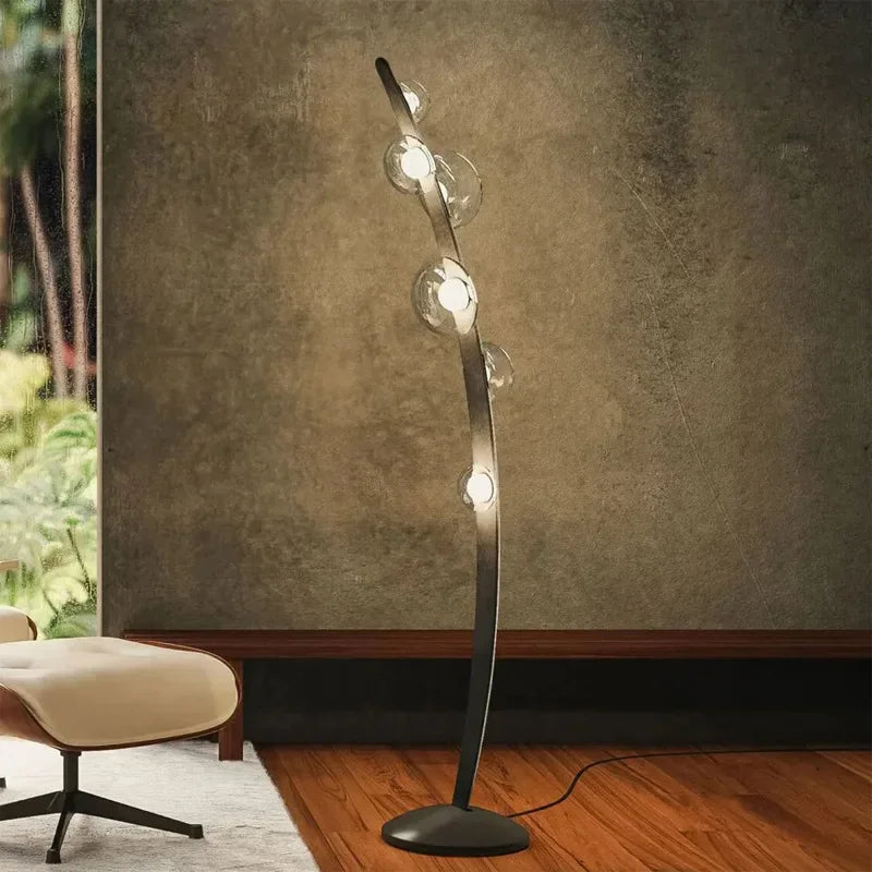 Italian Leather Design Floor Lamp with Glass Sphere