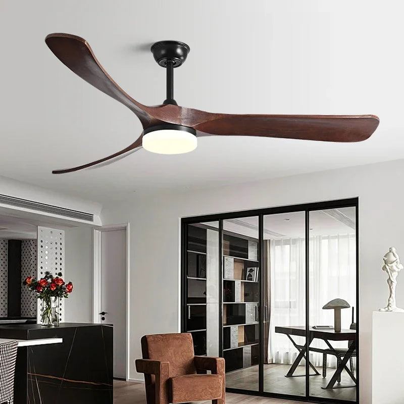 Luxury Natural Wood Ceiling Fan with Reversible LED for Summer & Winter