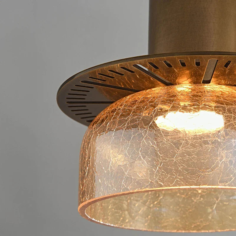 Crackled Glass Pendant Light with LED and Adjustable Cord