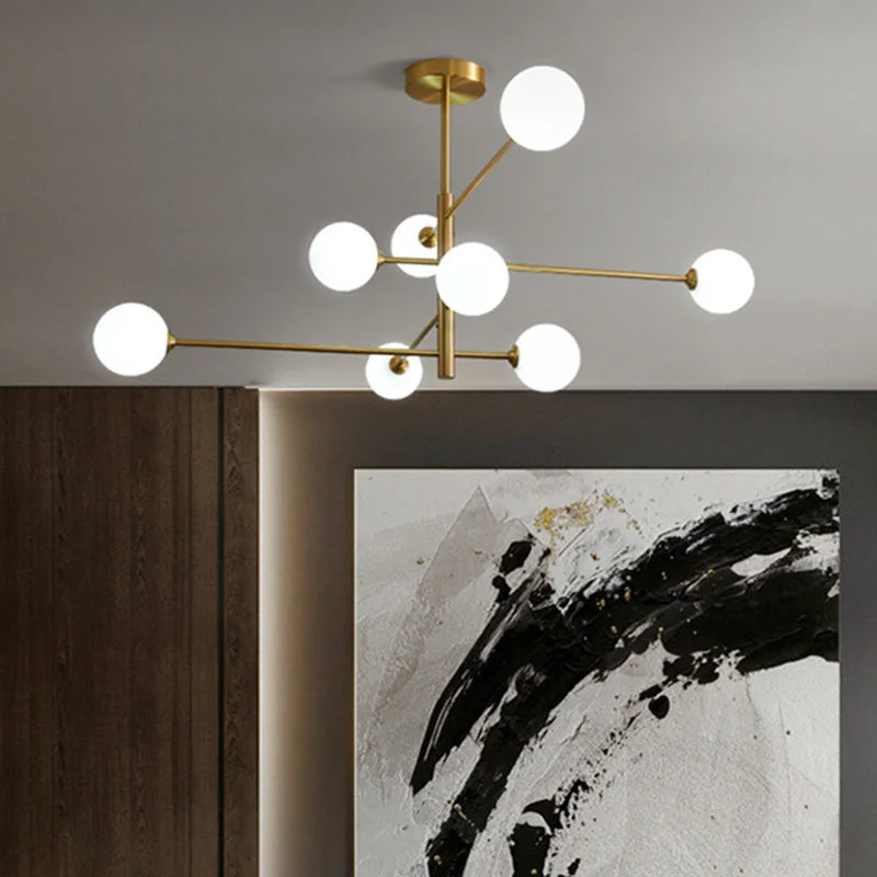 Modern Nordic Brass Glass Chandelier Lighting for Home Decor