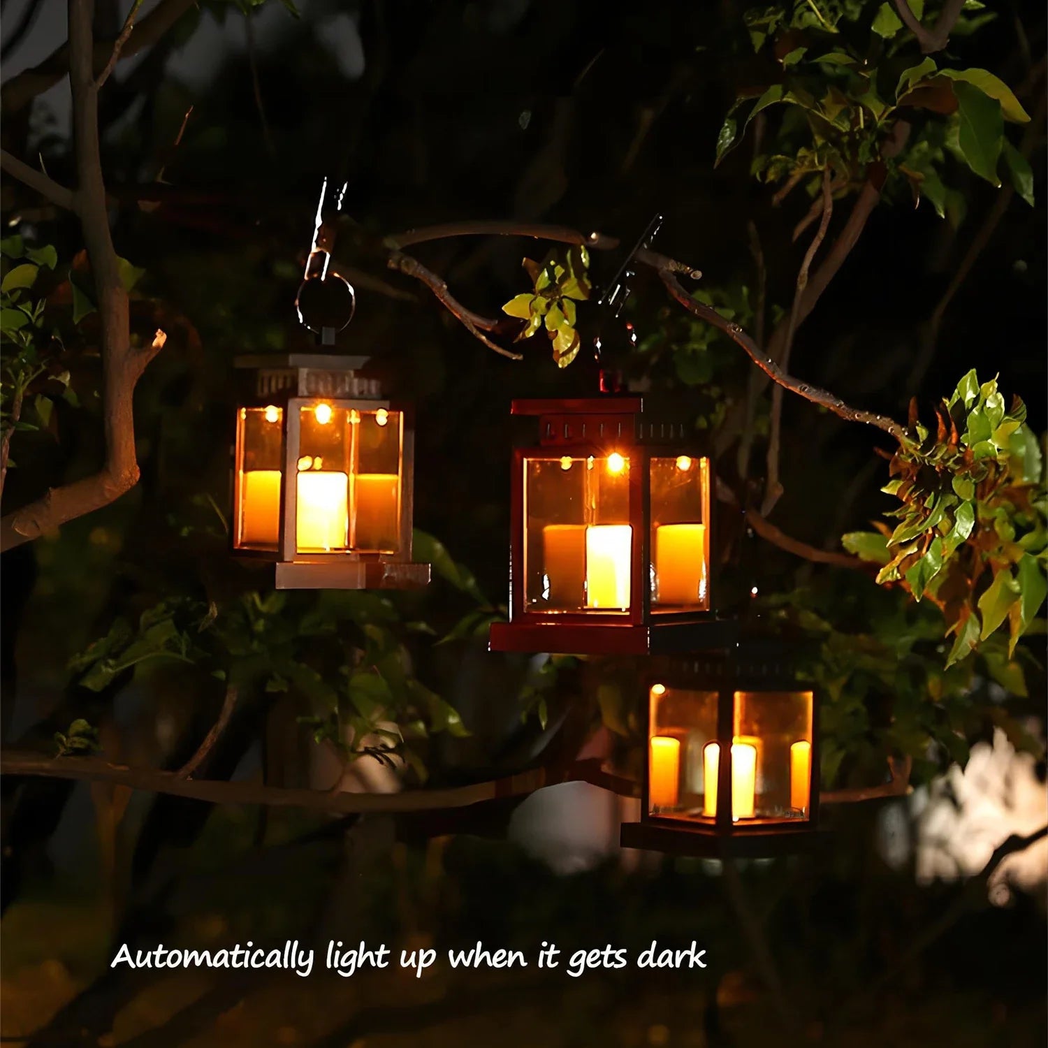 Solar LED Candle Lantern for Outdoor Garden Lighting with Hook