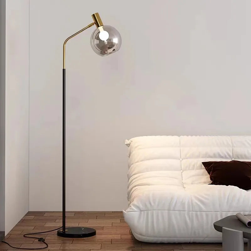 Gold and Black Metal and Glass Floor Lamp for Indoor Use