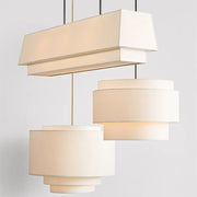 Camden Multi-Level Japanese Style Pendant Light - Minimalist Fabric Shade Designer Chandelier for Living Room & Kitchen Counter Lighting