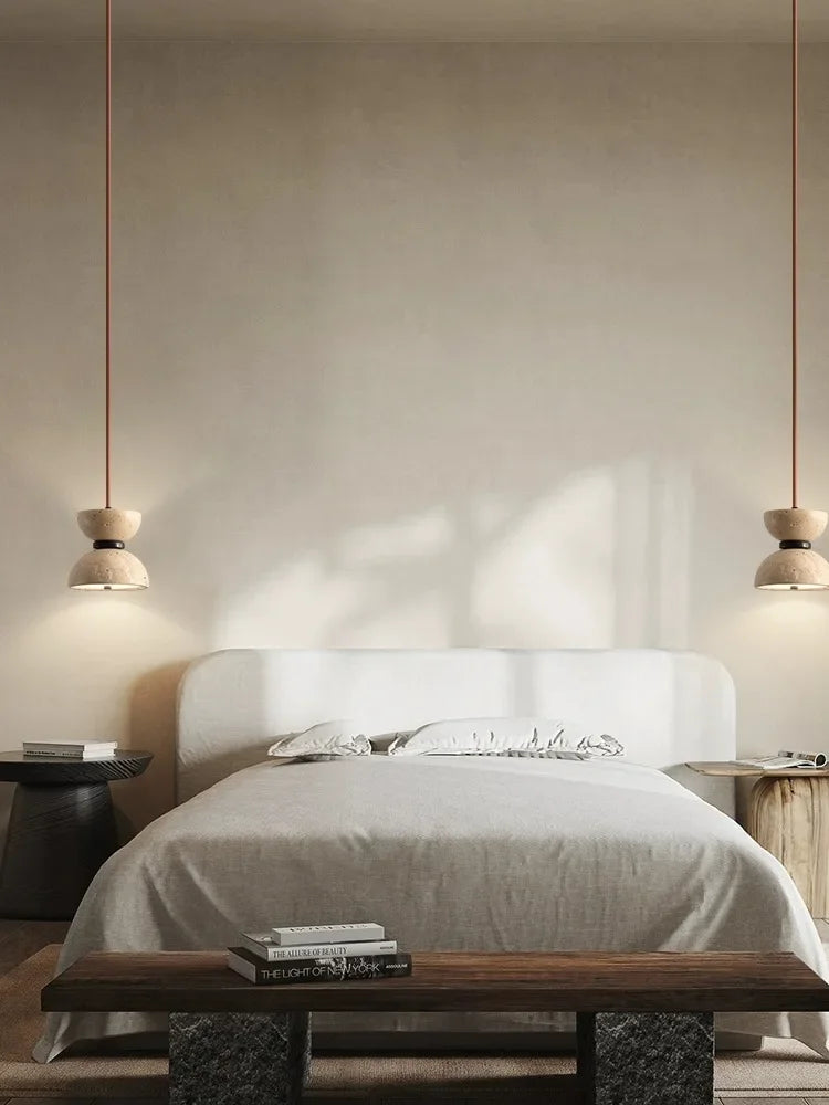 Japanese Wabi-Sabi Travertine Nightstand Lamp
