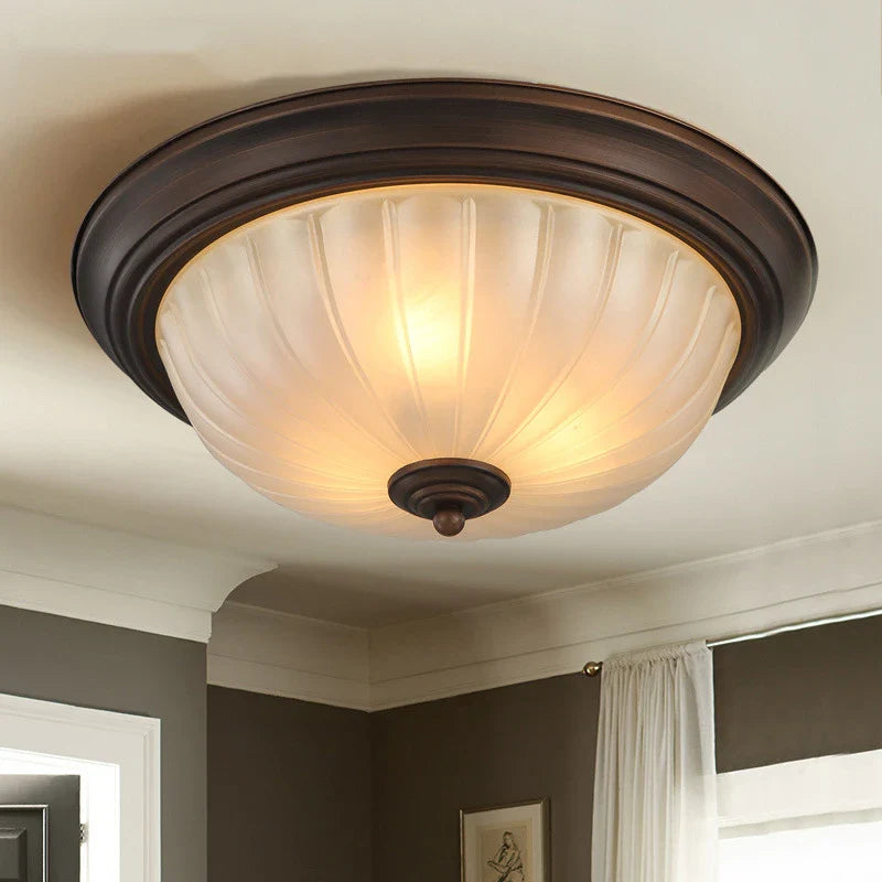 Vintage Black Bronze Ceiling Light with Frosted Glass Shade