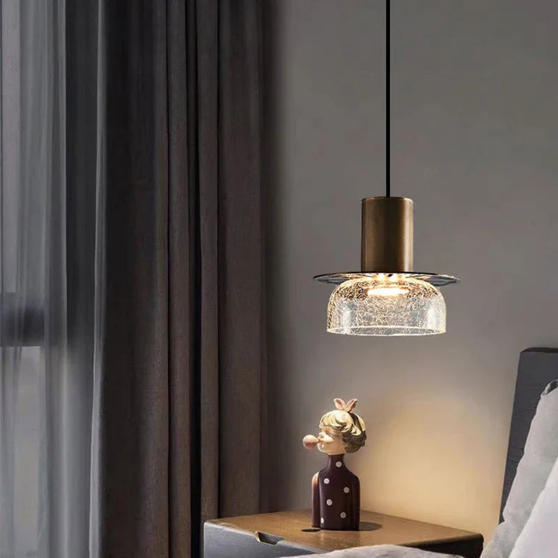 Crackled Glass Pendant Light with LED and Adjustable Cord