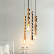 Retro Oak Wood Suspension with Geometric Beads