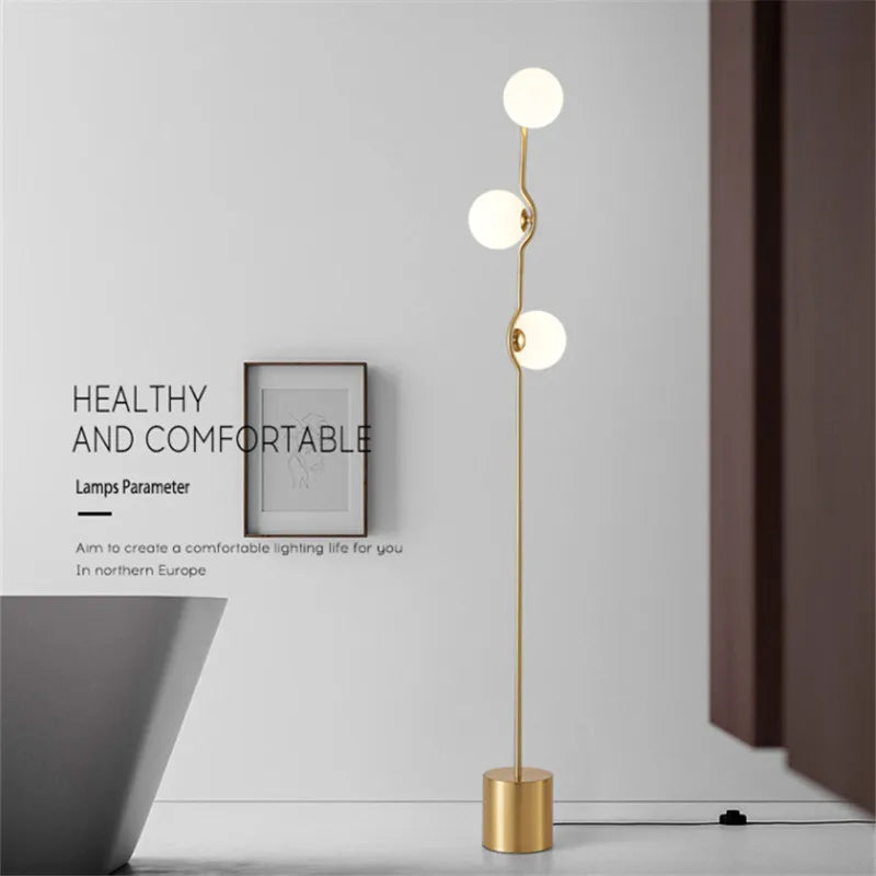 Modern Nordic Design Three-Head White Glass Floor Lamp