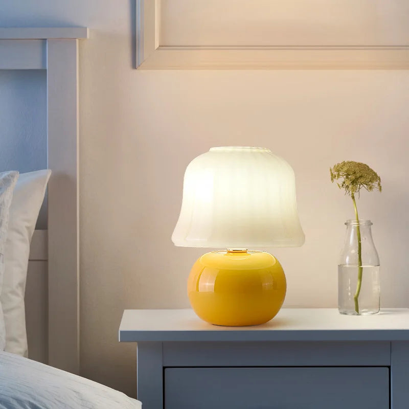 Handmade Glass Mushroom Nightstand Lamp for Cozy Décor