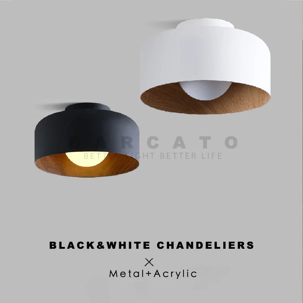 Modern Nordic Walnut Wood Textured LED Ceiling Light for Bedroom, Living Room, Kitchen, Study, Hallway, Balcony - Round G9 Chandelier
