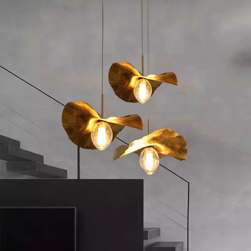 Copper Lotus Leaf Pendant Light