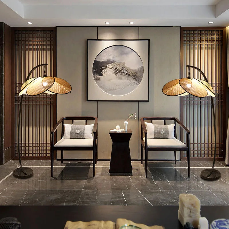 Retro Woven Rattan Floor Lamp - Chinese Design for Home Decor
