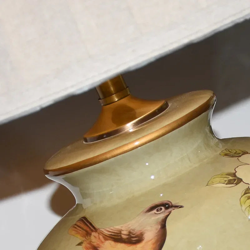 Nordic Ceramic Desk Lamp with Flower and Bird Design