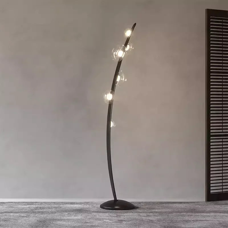 Italian Leather Design Floor Lamp with Glass Sphere
