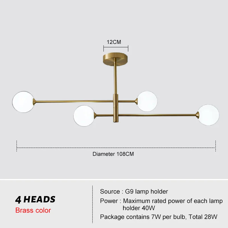 Modern Nordic Brass Glass Chandelier Lighting for Home Decor