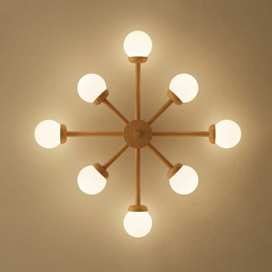 Modern Wooden Ceiling Light with Glass Ball Shade