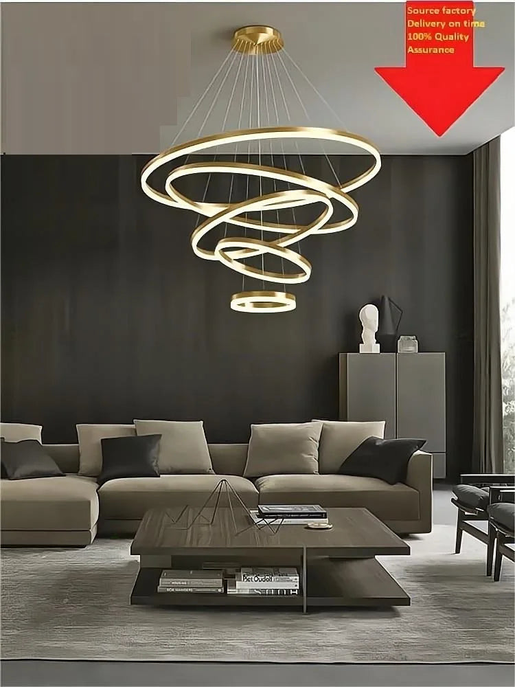 Modern LED Ring Pendant Light - Circular Ceiling Chandelier for Living Room, Dining Room, Staircase, and Home Lighting