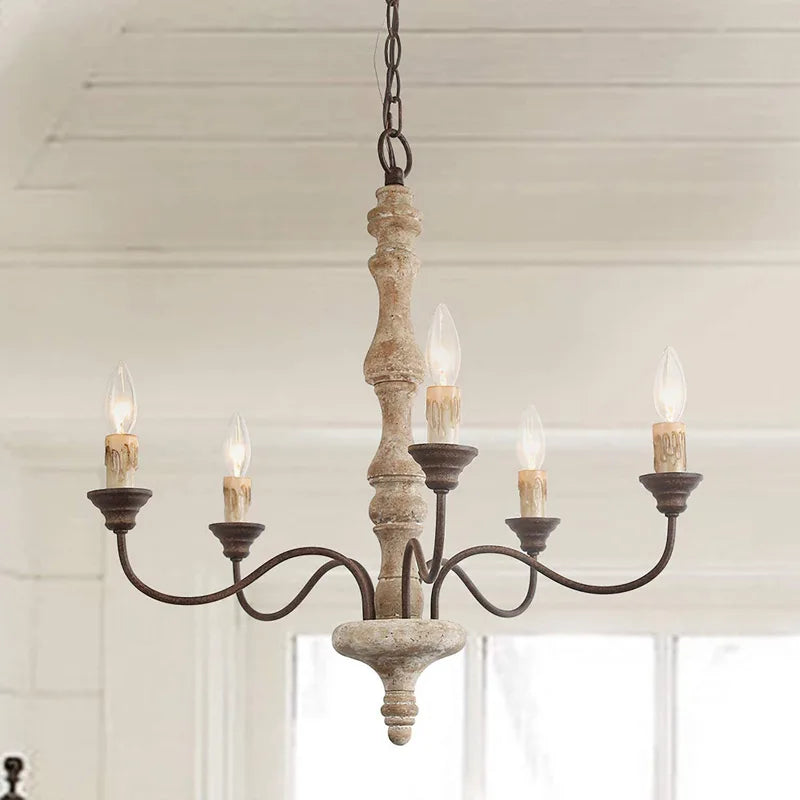 Retro American French Wooden Chandelier for Home & Restaurant