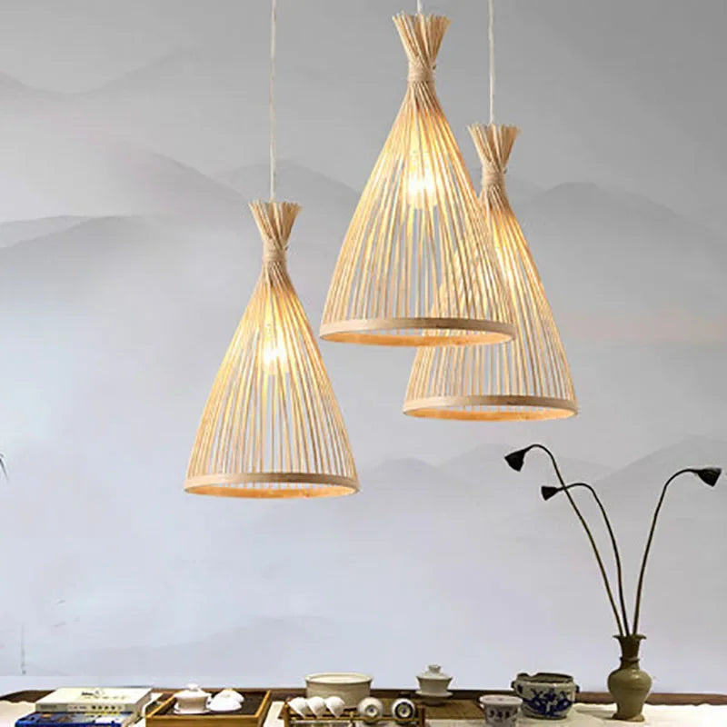 Handmade Vintage Bamboo Suspension Light Fixture for Restaurant Café