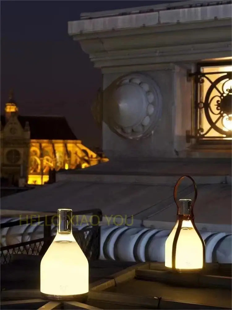 Portable Leather Nightstand Lamp with Touch Charger