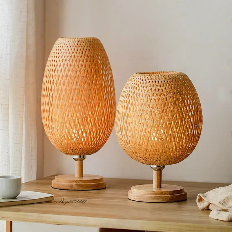 Vintage Bamboo Desk Lamp - Handcrafted Natural Wood