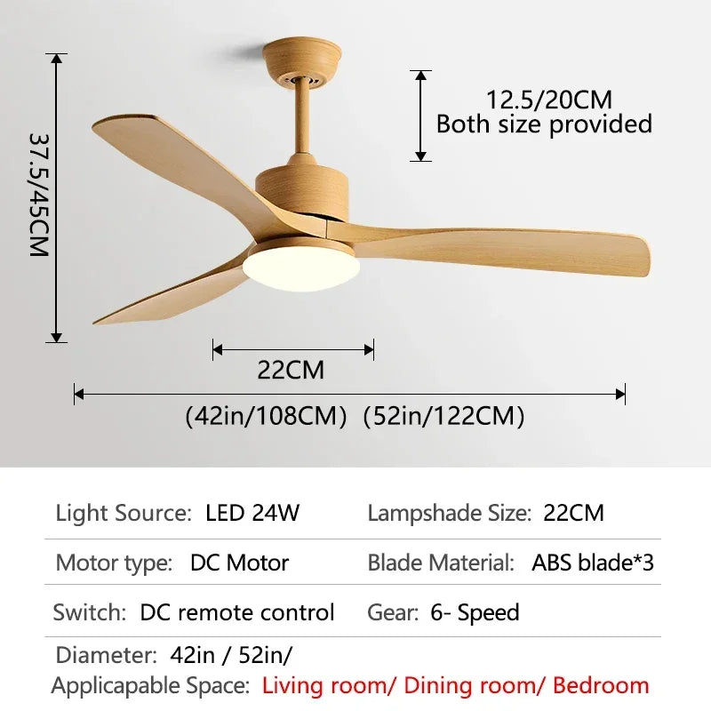 ventilateur de plafond en bois lumineux avec télécommande