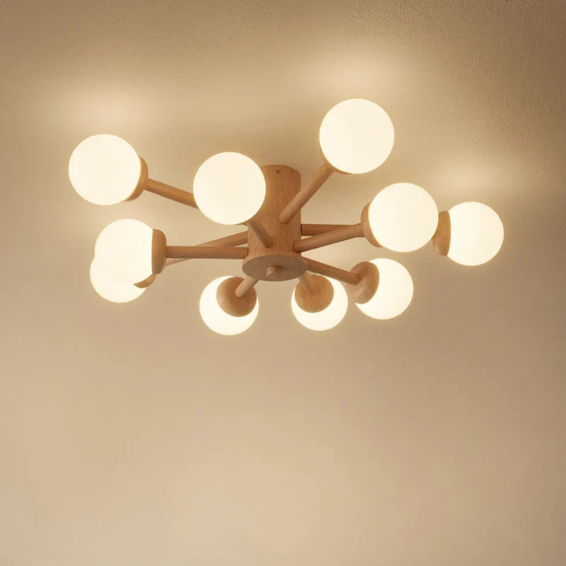 Modern Wooden Ceiling Light with Glass Ball Shade