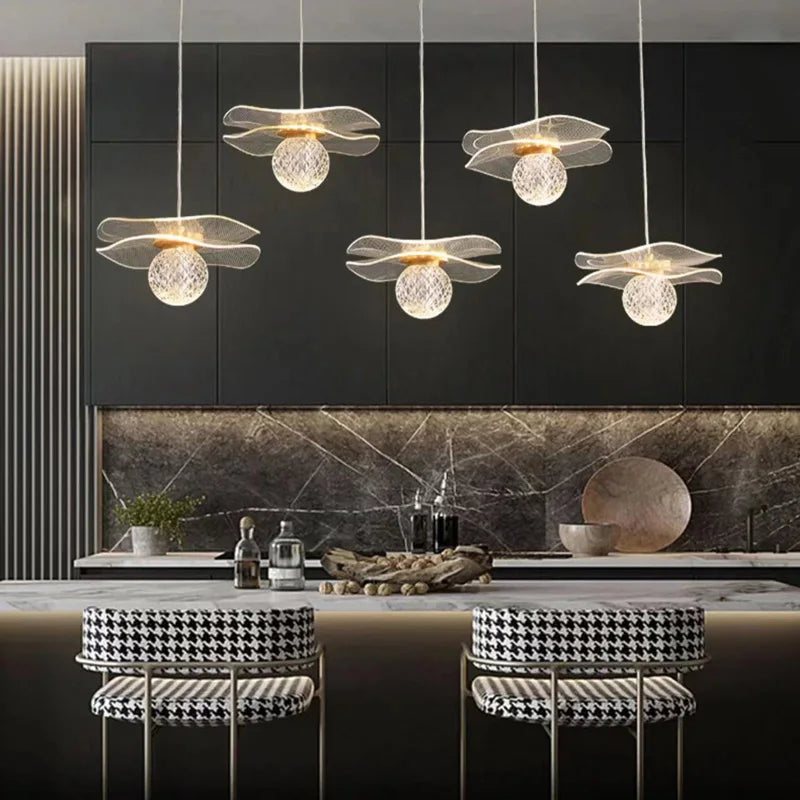 Custom LED Crystal Lotus Leaf Pendant Light