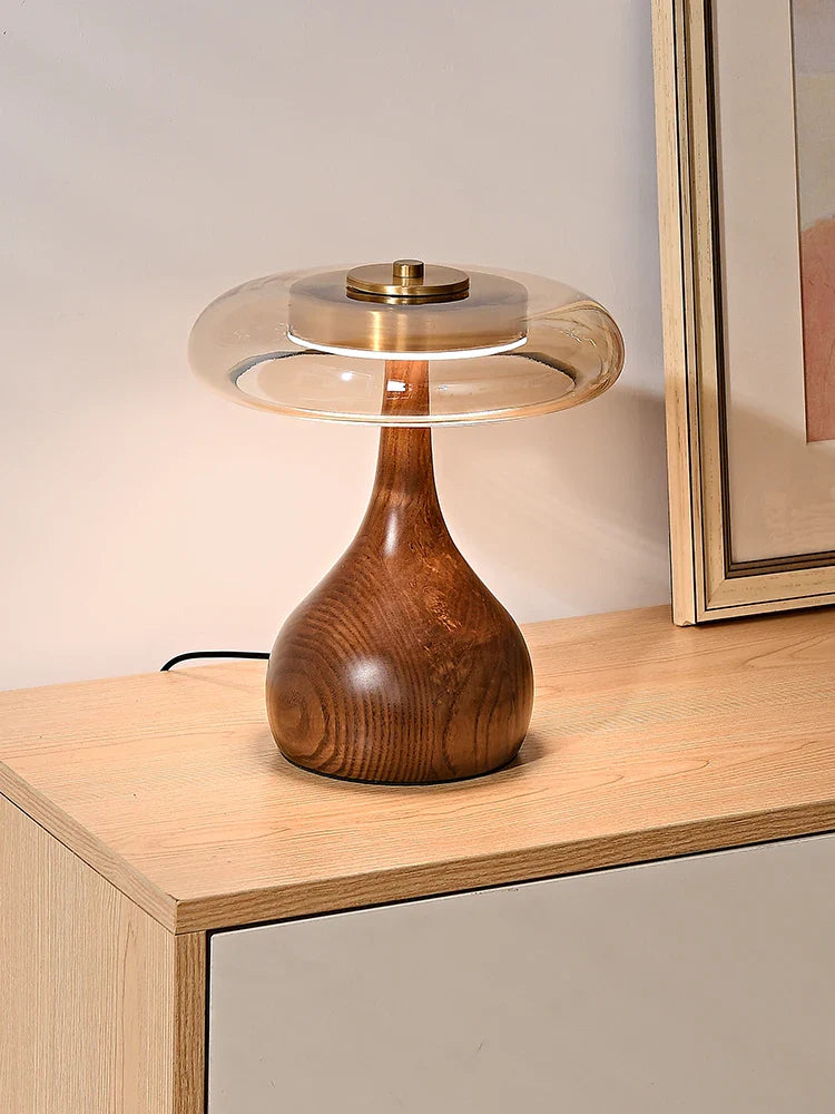 Retro Wooden and Glass Desk Lamp for Elegant Interiors