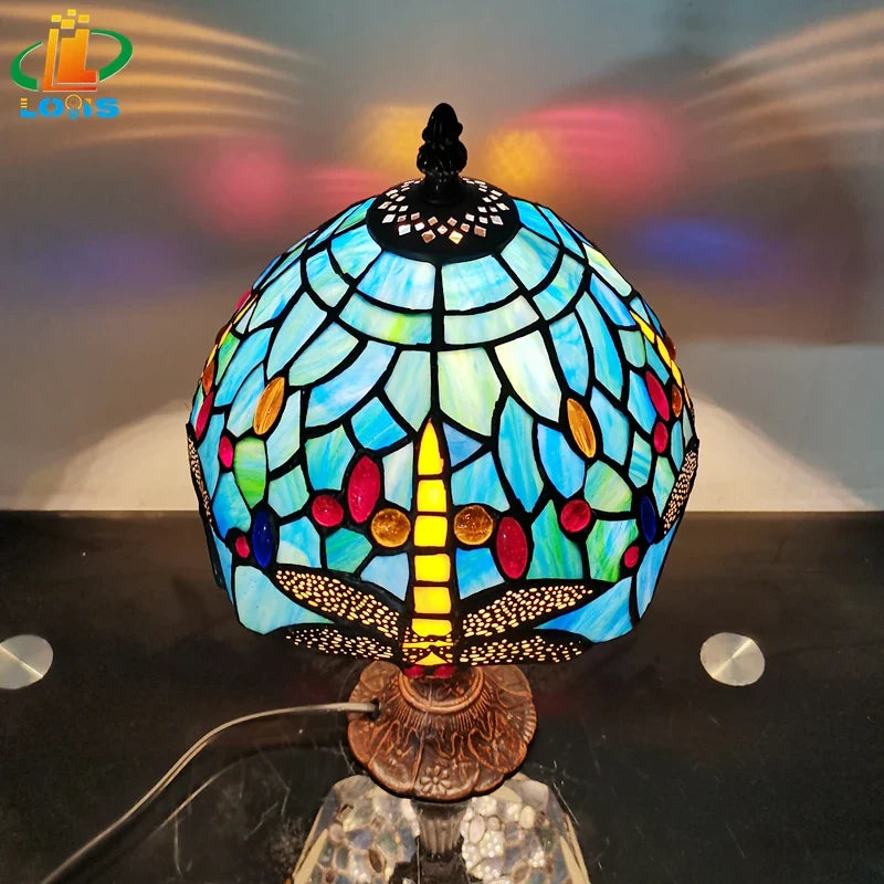 Antique Enamel Alloy Dragonfly Nightstand Lamp - Mediterranean Decor