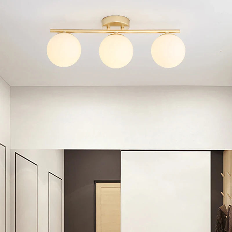 Nordic LED Ceiling Light Fixture - Modern Glass Ball Chandelier for Hallway, Balcony, and Kitchen