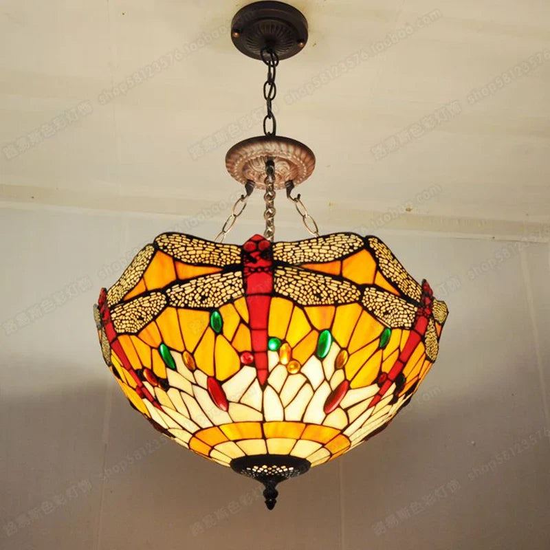 European Style Tiffany Glass Dragonfly Nightstand Lamp