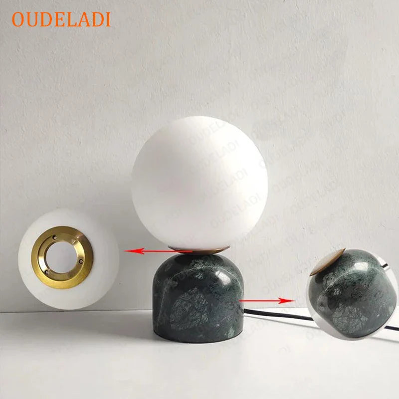 Modern Marble LED Desk Lamp with Glass Orb