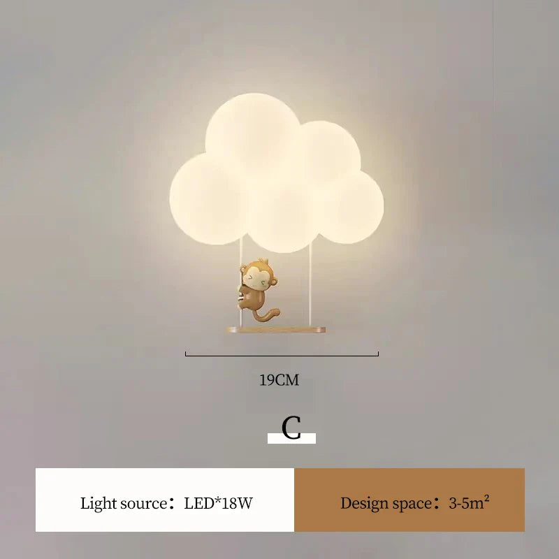 Minimalist LED Wall Appliques - Monkey, Rabbit, Cloud for Kids