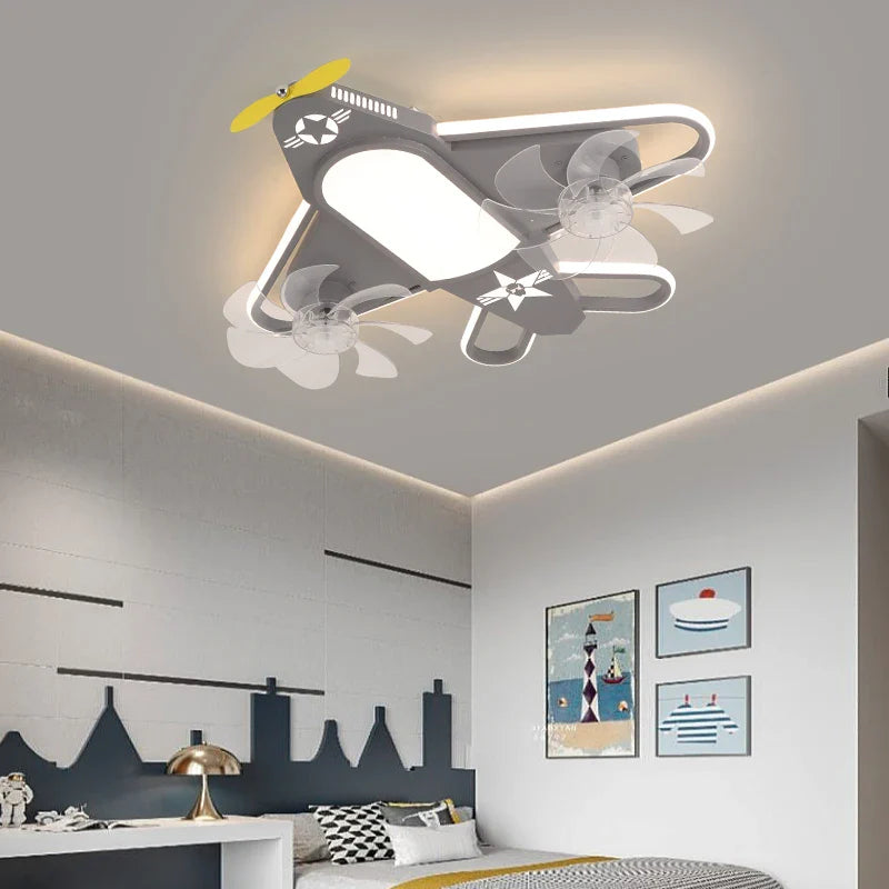 Modern Ceiling Fan for Kids with Dimmable LED Light and Remote Decor