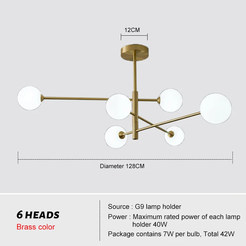 Modern Nordic Brass Glass Chandelier Lighting for Home Decor