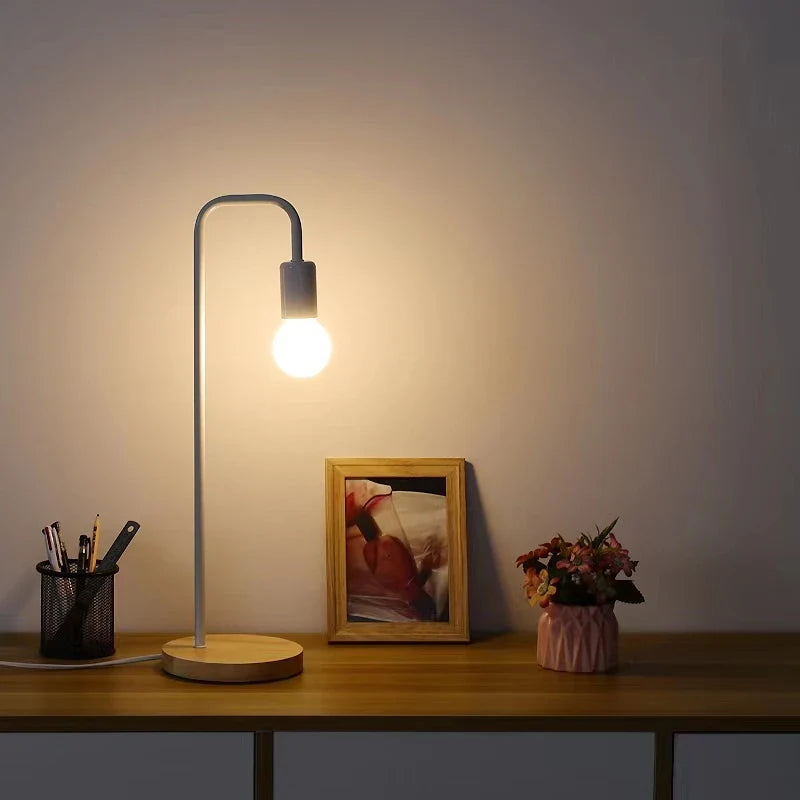 Vintage Black and White Desk Lamp E27 - Nordic Wood Table Light